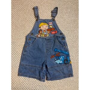 Vintage Bob the Builder Denim Shortalls Kids 5T Blue Embroidered Overalls 90's